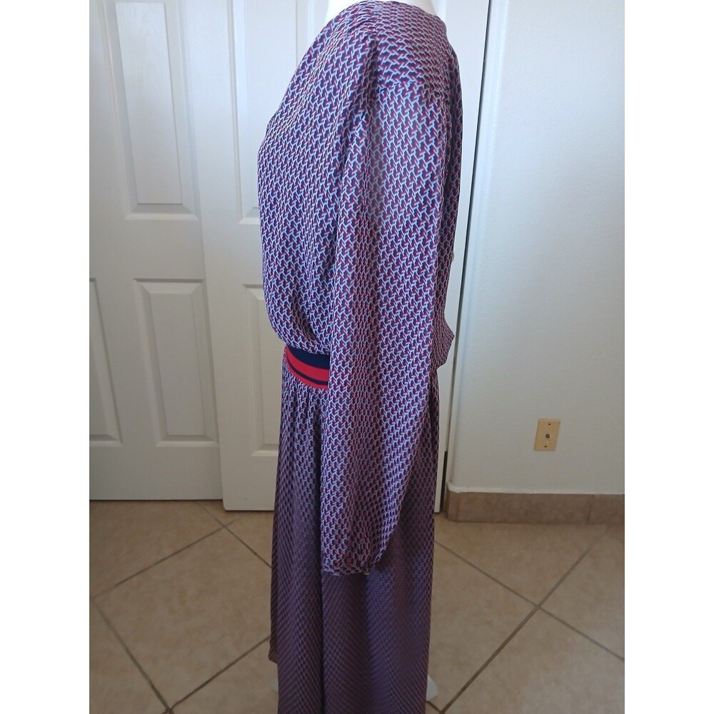 Tory Burch Women’s Mido Dress Blue Red Geometric Silk 12 Midi Career Designer - Picture 7 of 16